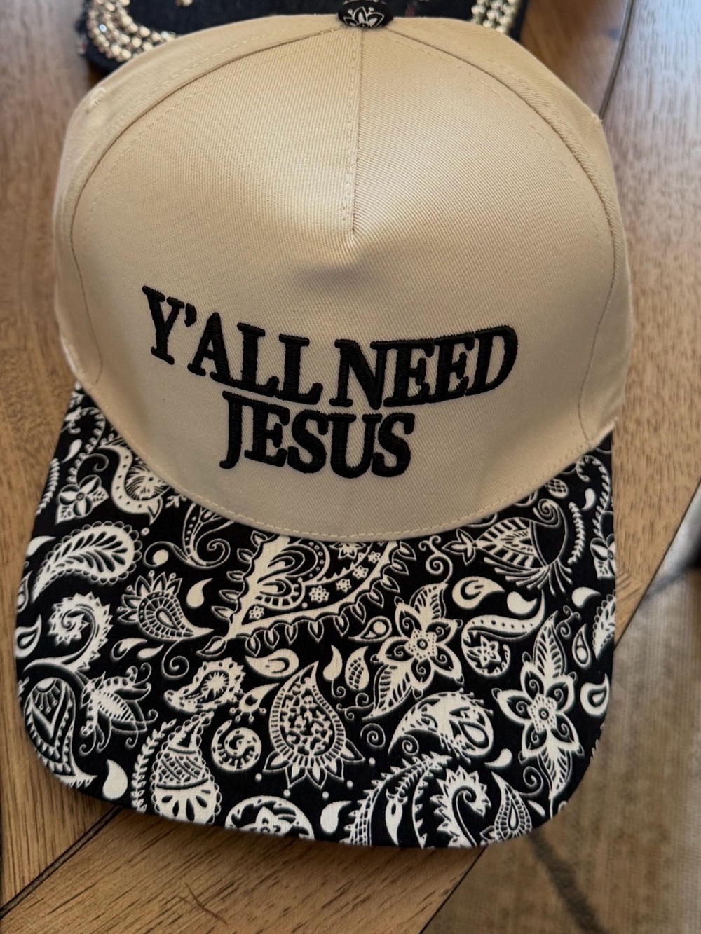 Source Unknown white and Black 'Y'ALL NEED JESUS' Baseball Hat (pic looks cream)